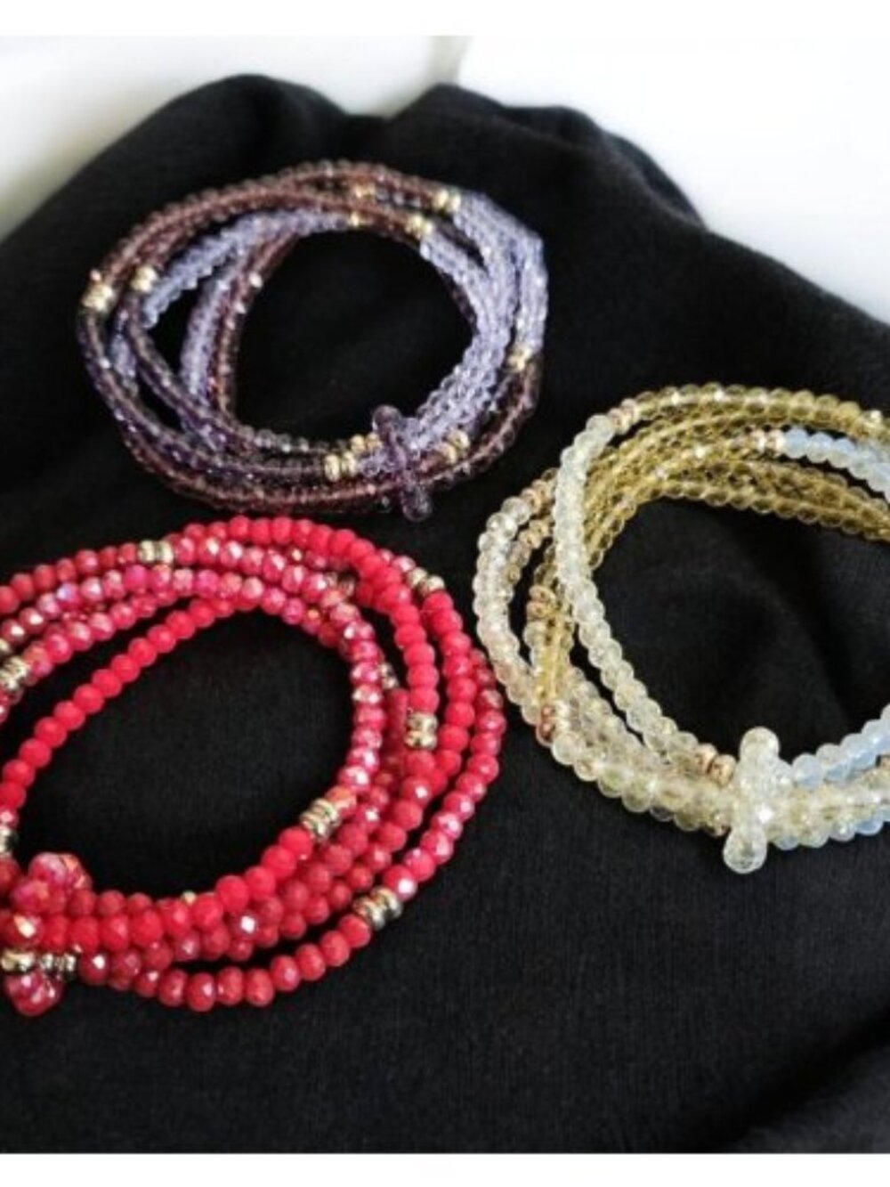 Lot of Multi Layered Glass Bead Stretch Bracelets White Red Purple
